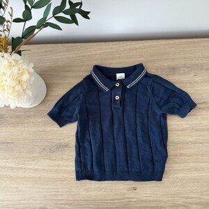 H&M Baby Boy Knit Polo Shirt in Navy Blue, Size 9M